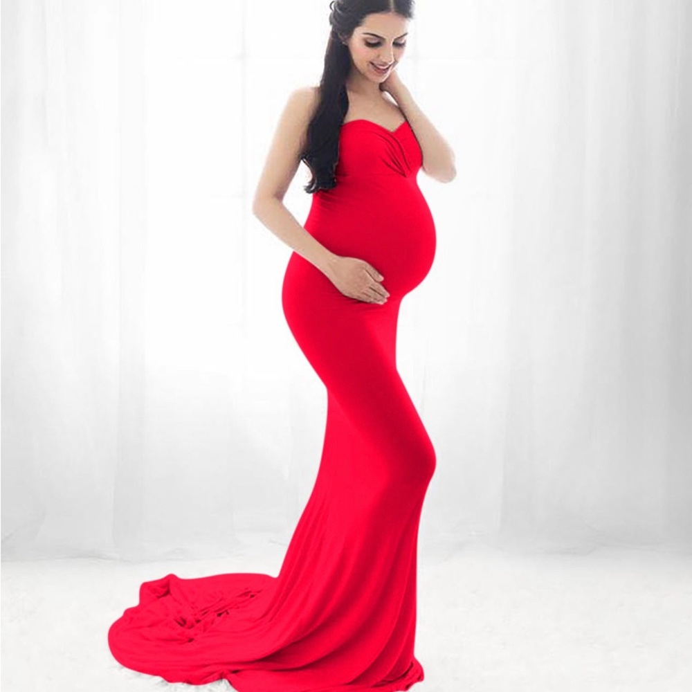 Sexy Photography Props Sleeveless Strapless Long Maternity Dress Small